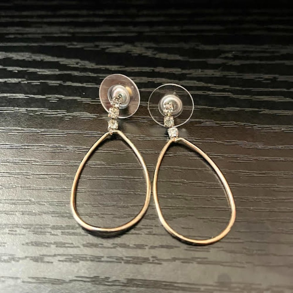 Three Stone Gold Oval Drop Earrings